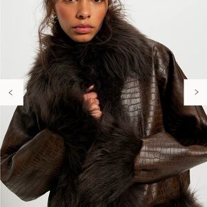 Charlotte Simone NWT Faux Fur Trimmed Brown Jacket